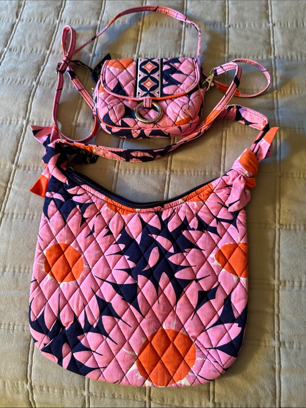 Vera Bradley Quilted Pink & Orange Patterned Shoulder Bag 2 bags